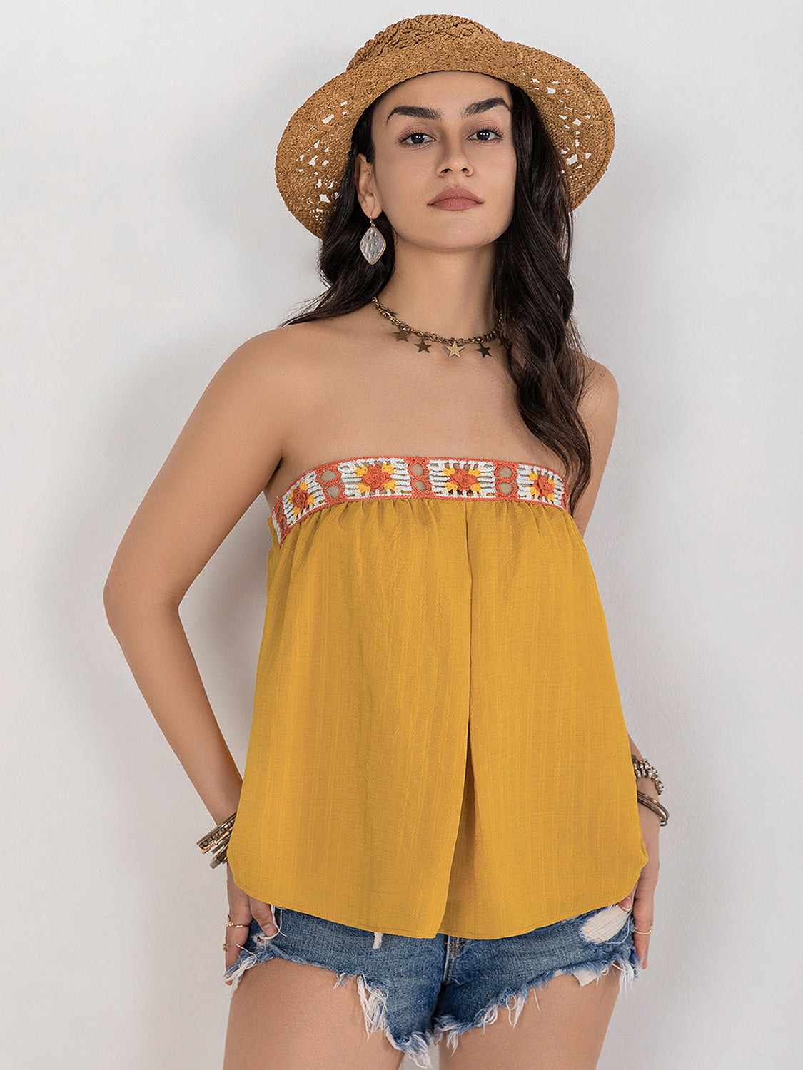 Embroidered Tube Sleeveless Top