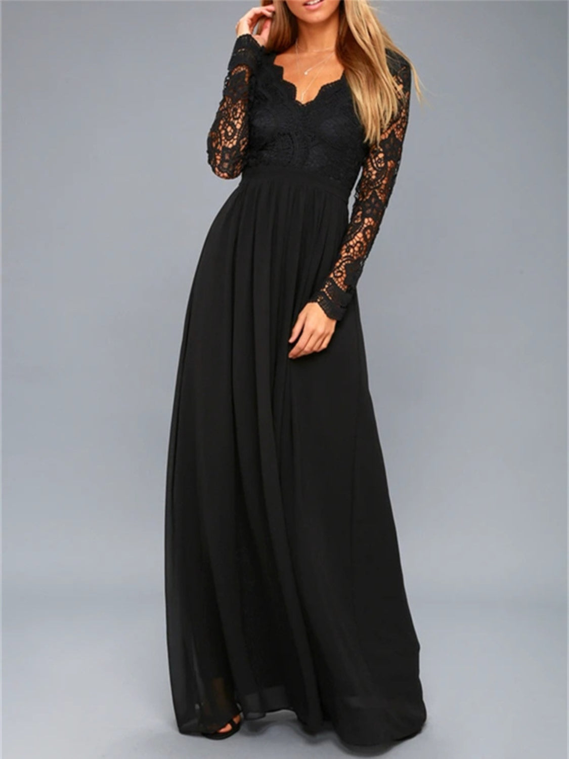 Elegant Lace Backless Maxi Dress Black