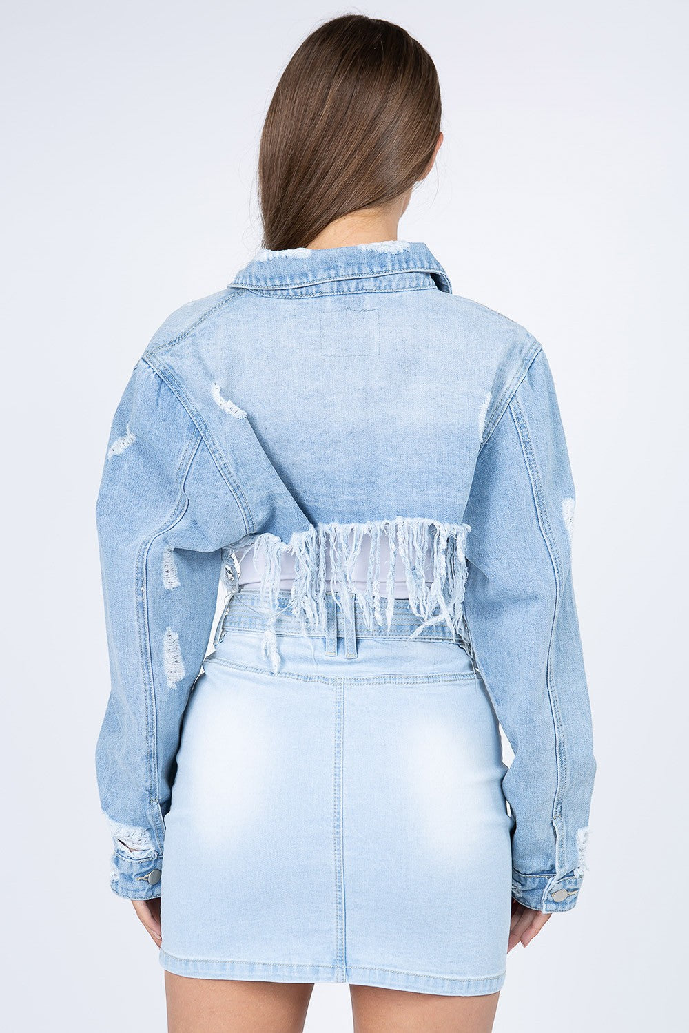 Women's Distressed Denim Crop Jacket