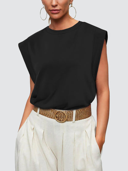 Classic Round Neck Cap Sleeve Top