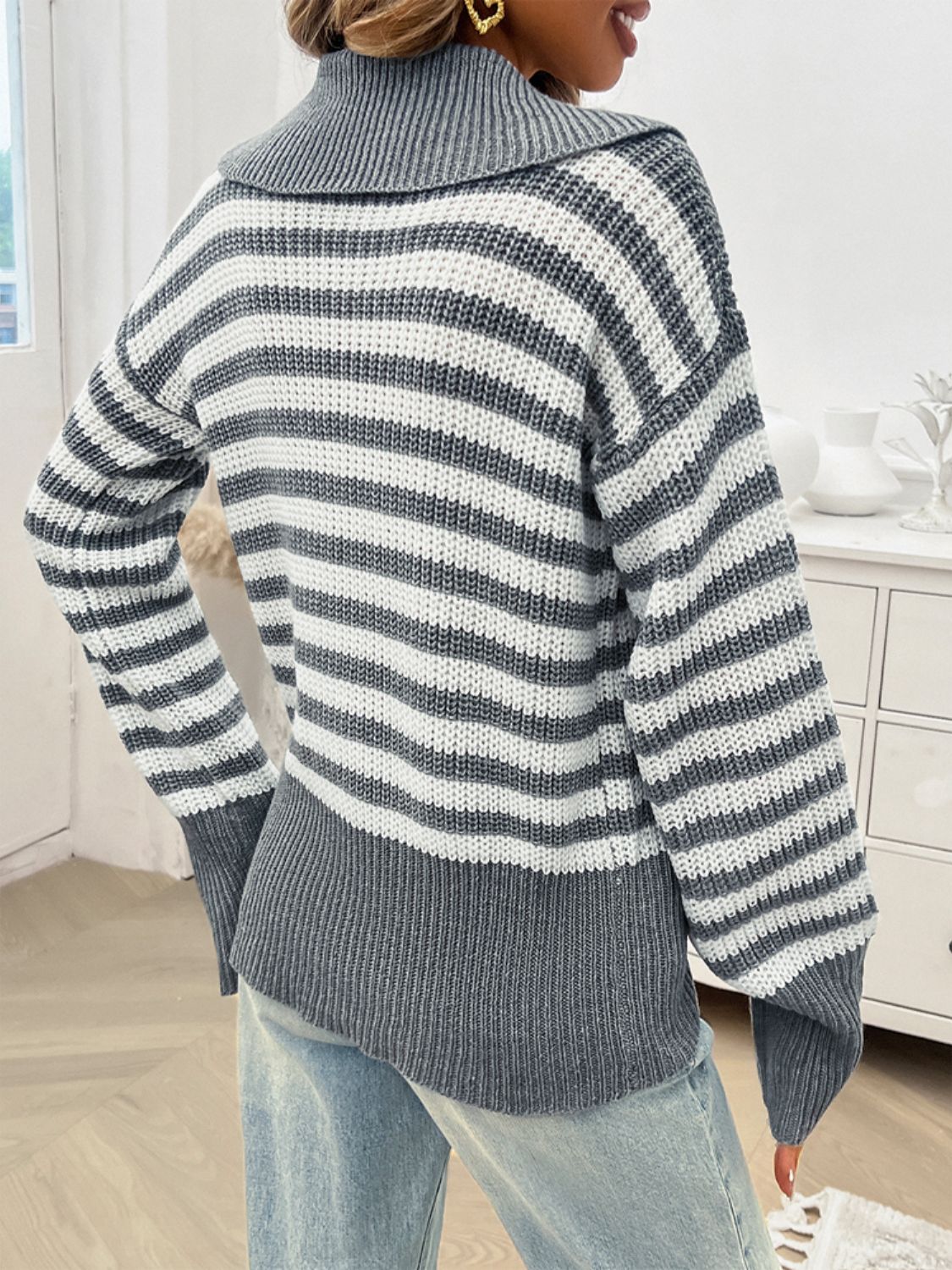 Women's Striped Sweater Collar