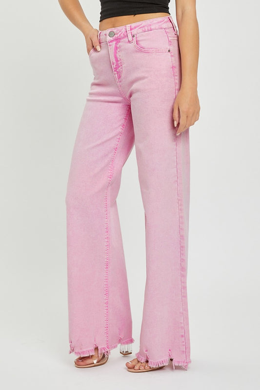 RISEN High Rise Wide Leg Jeans Acid Pink