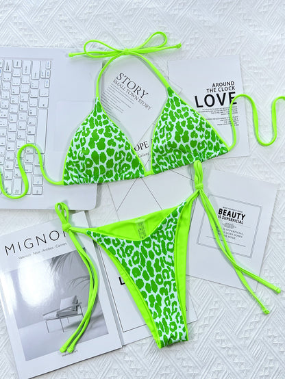 Leopard Print Tie Side Bikini Set