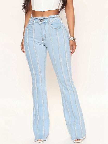 Striped Raw Hem Jeans Light