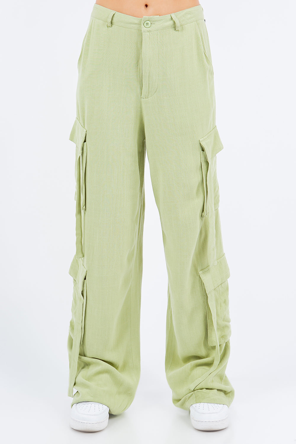 American Bazi Linen Wide Leg Cargo Pants Sage