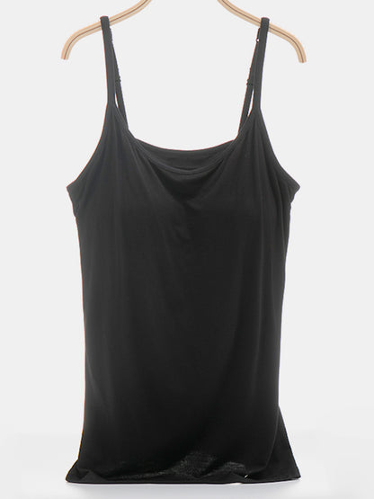 Scoop Neck Adjustable Strap Cami Black