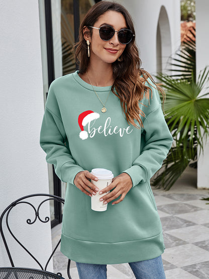 BELIEVE Graphic Tunic Sweatshirt Sage