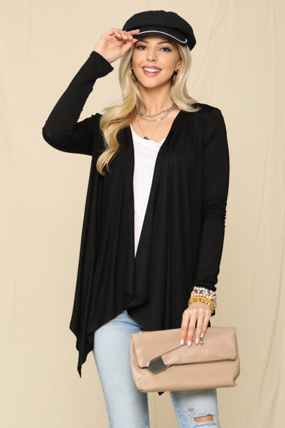 Celeste Full Size Open Front Knit Cardigan Black