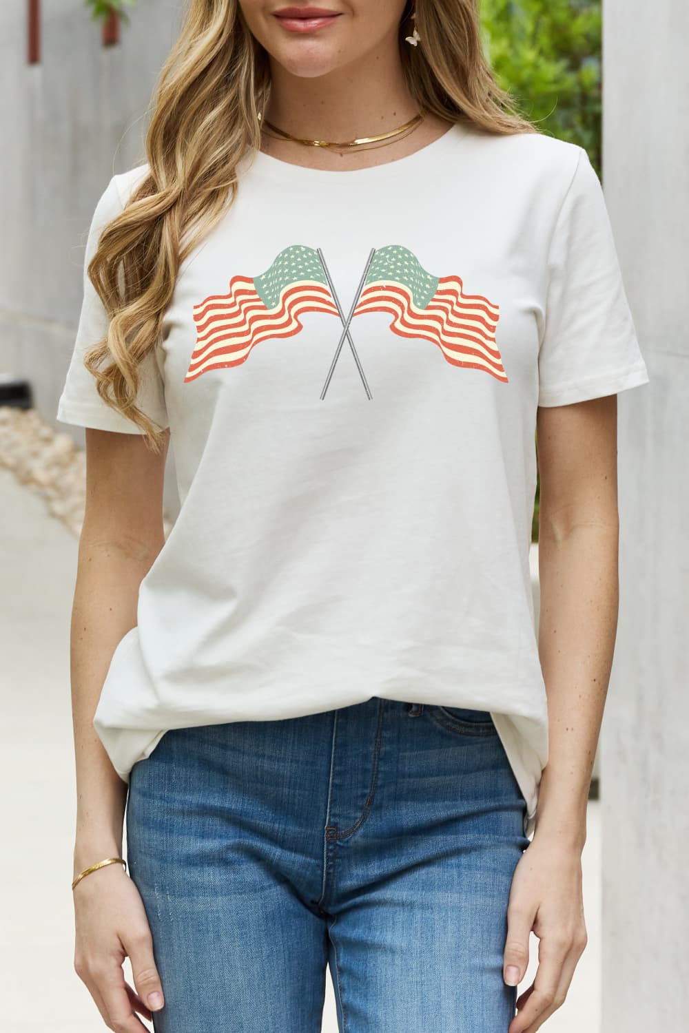 Simply Love US Flag Graphic Cotton Tee Bleach