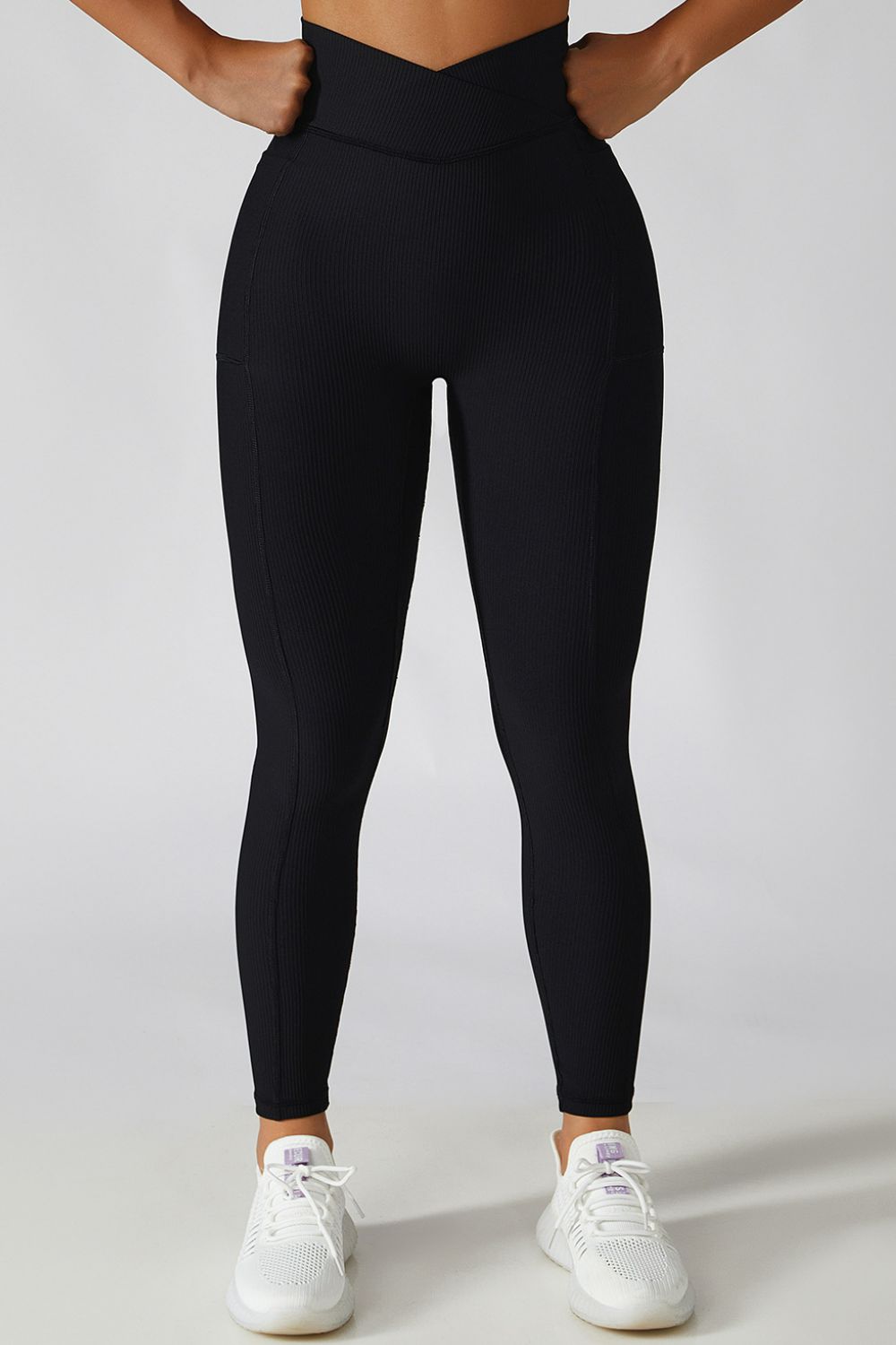 High-Waist Pocket Leggings with Crossover Detail Black