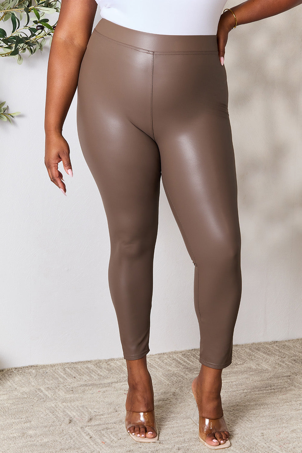 e.Luna Full Size High Waist Skinny Pants Mocha