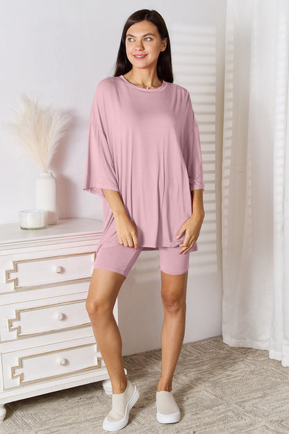 Soft Rayon Lounge Set with 3/4 Sleeves Blush Pink