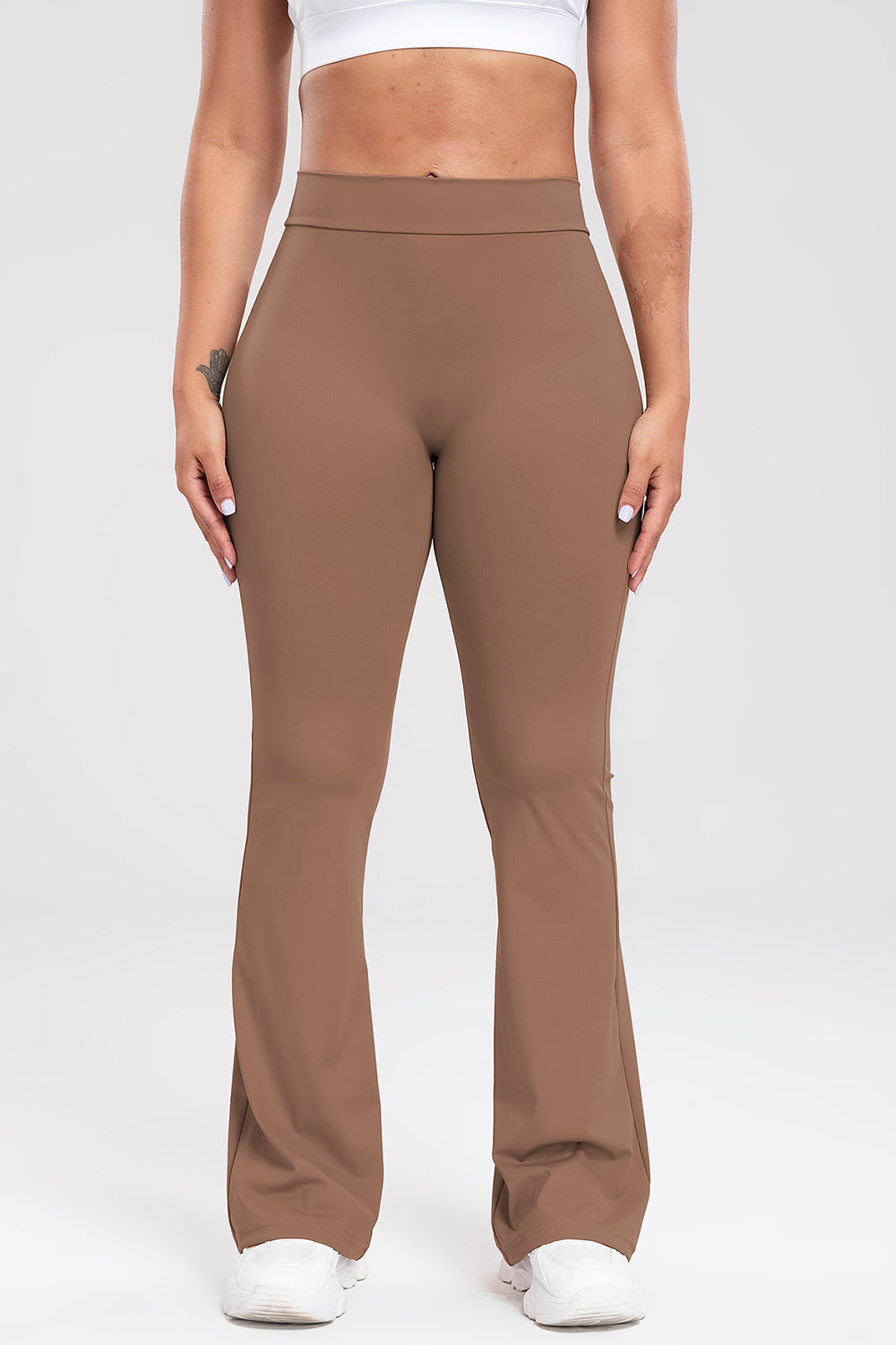 Ruched High Waist Bootcut Active Pants Camel