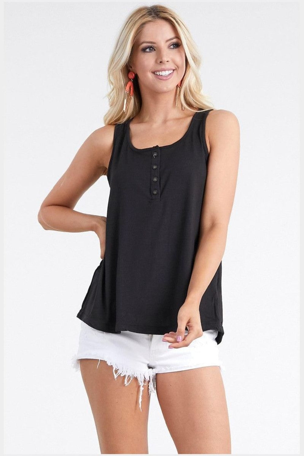 Ninexis Square Neck Half Button Tank Black