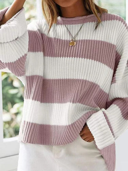 Round Neck Long Sleeve Sweater Dusty Pink