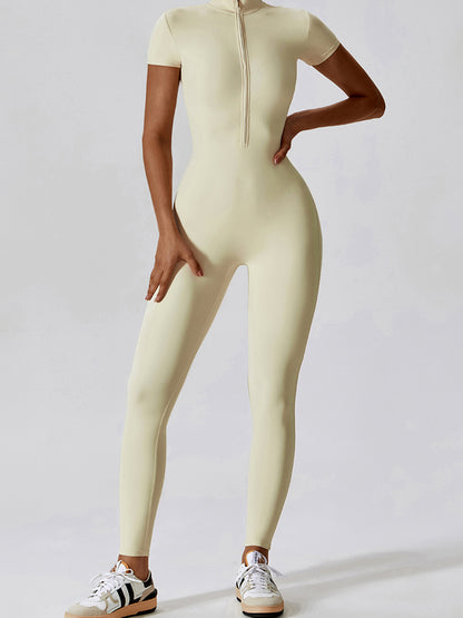 High-Stretch Nylon Half Zip Active Jumpsuit