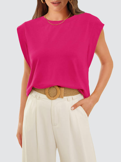 Classic Round Neck Cap Sleeve Top