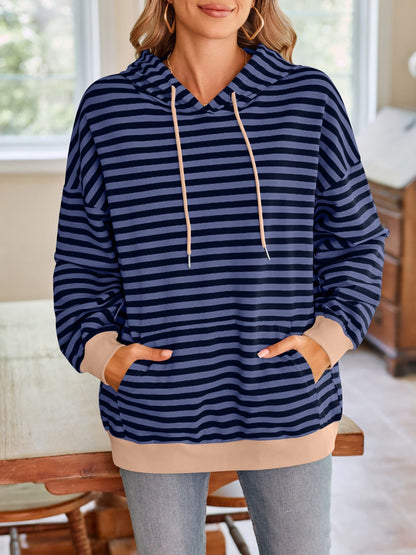 Striped Drawstring Hoodie Indigo