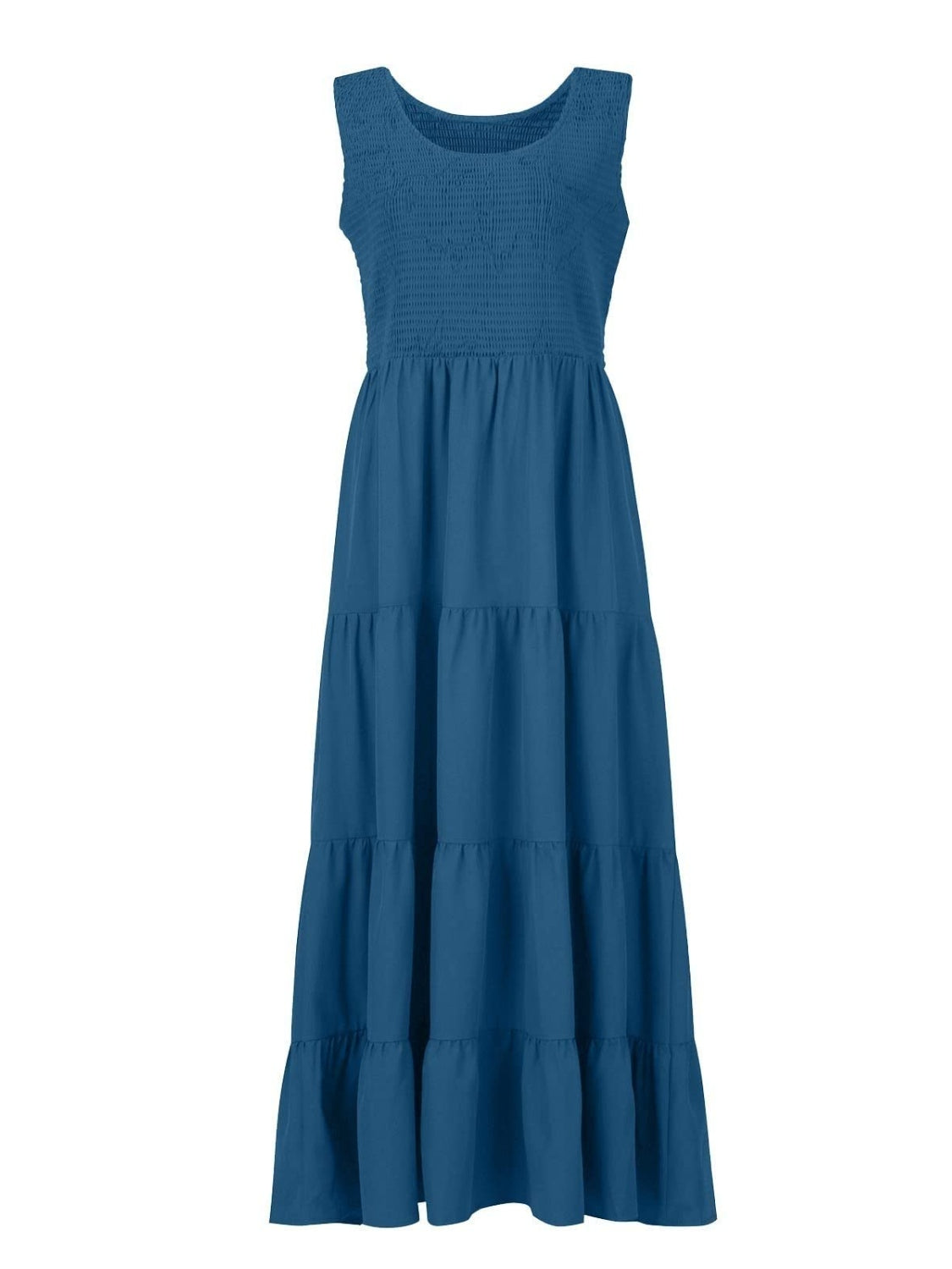 Smocked Tiered Midi Dress with Wide Straps