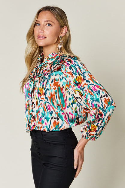 Printed Long Sleeve Button-Down Top