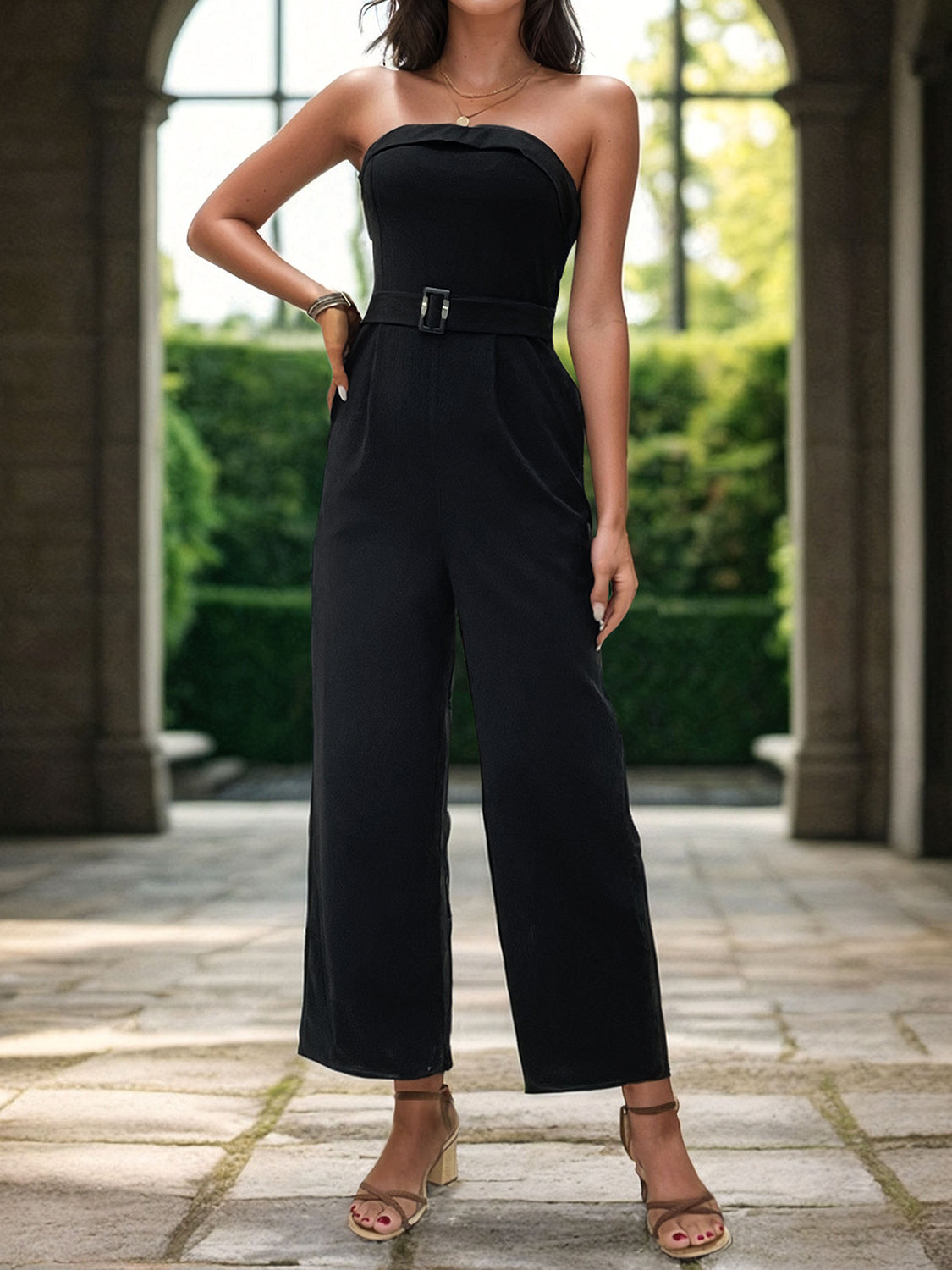 Tube Jumpsuit with Pockets Black