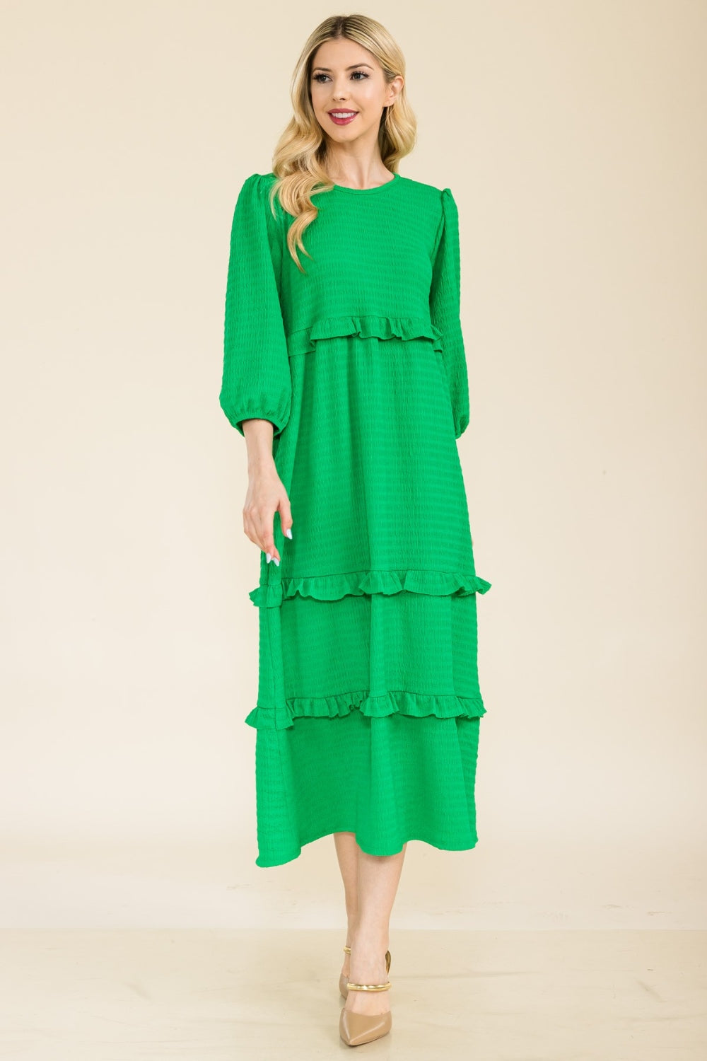 Celeste Full Size Tiered-Ruffle Midi Dress Green