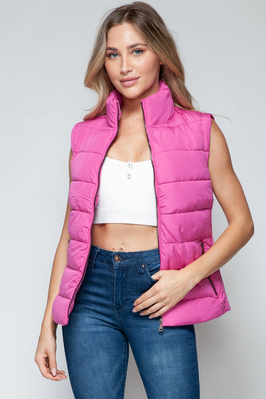 Snobbish Zip Up Turtleneck Vest with Pockets Rose Violet