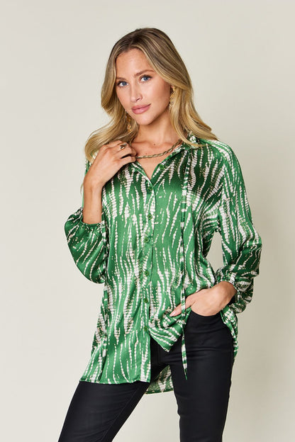 Opaque Printed Button-Up Long Sleeve Shirt Green