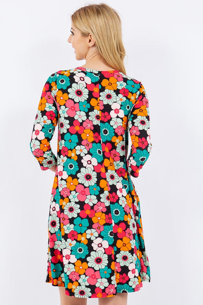 Floral Midi Dress with Pockets - Back to School