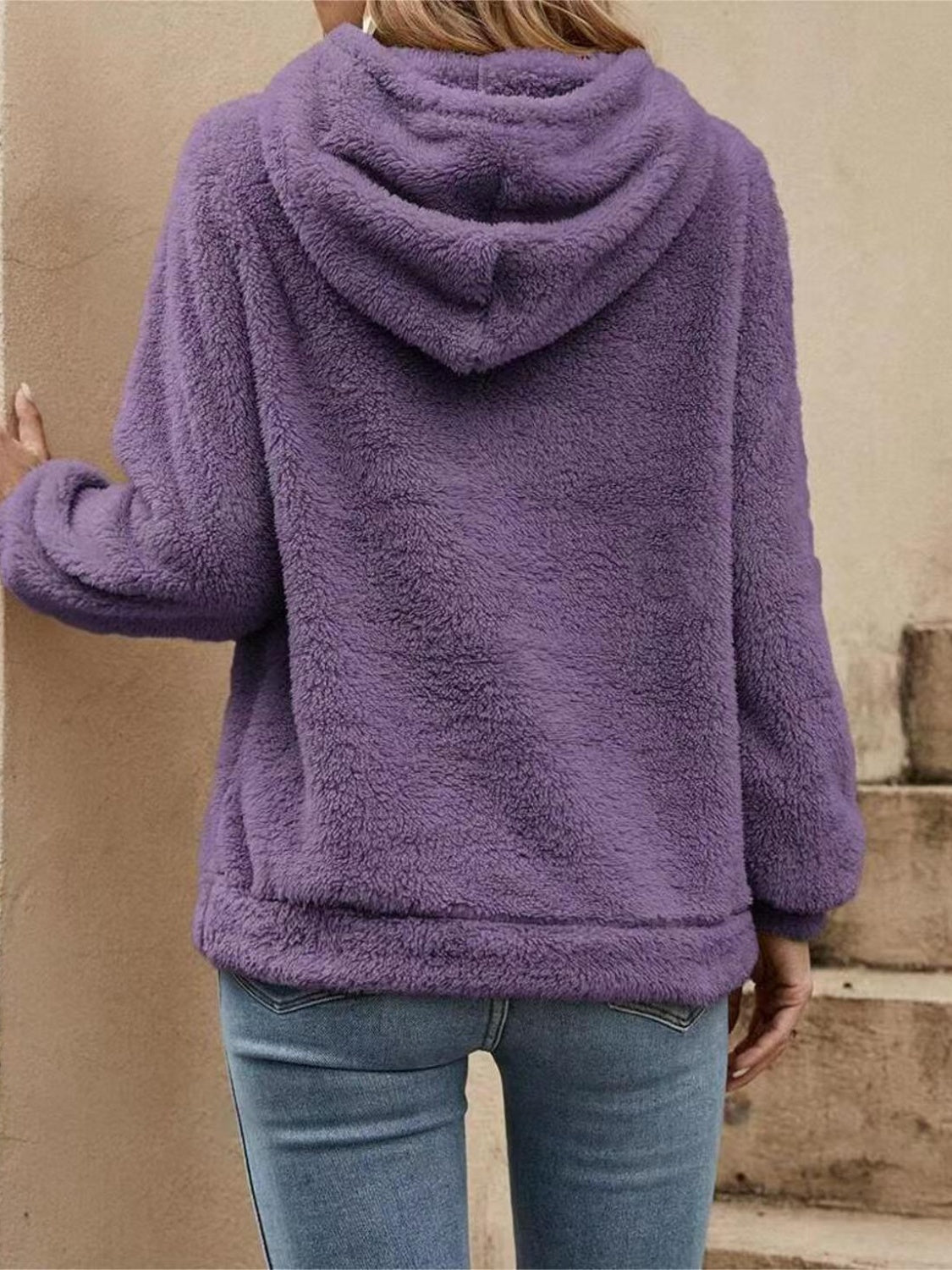 Drawstring Long Sleeve Fuzzy Hoodie