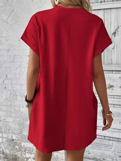 Casual Pocketed Round Neck Tee Dress