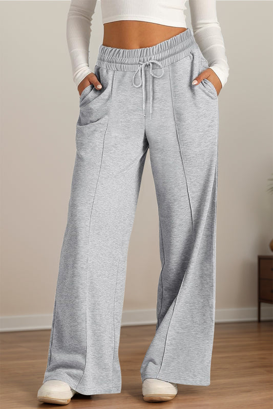 Drawstring Elastic Waist Wide Leg Pants Gray