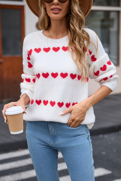 Angel Wings Heart Round Neck Long Sleeve Sweater White