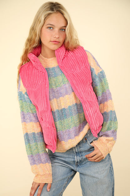 VERY J Zip Up Padded Corduroy Puffer Vest Pink