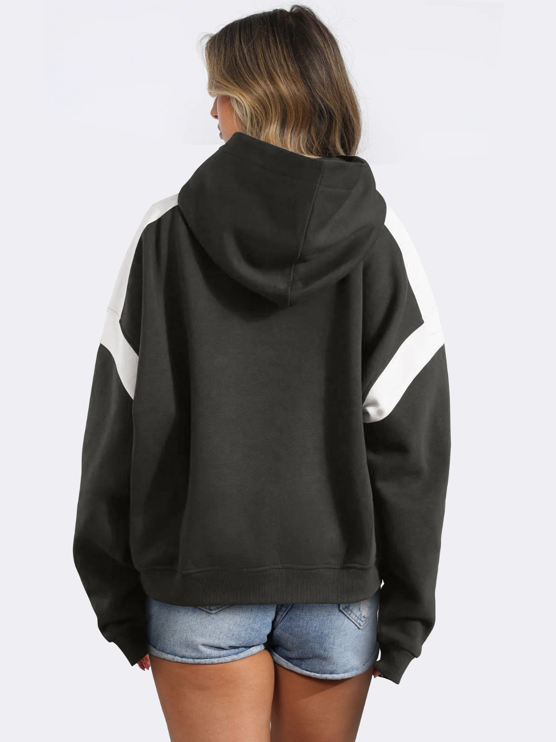 Contrast Dropped Shoulder Long Sleeve Hoodie Dark Gray