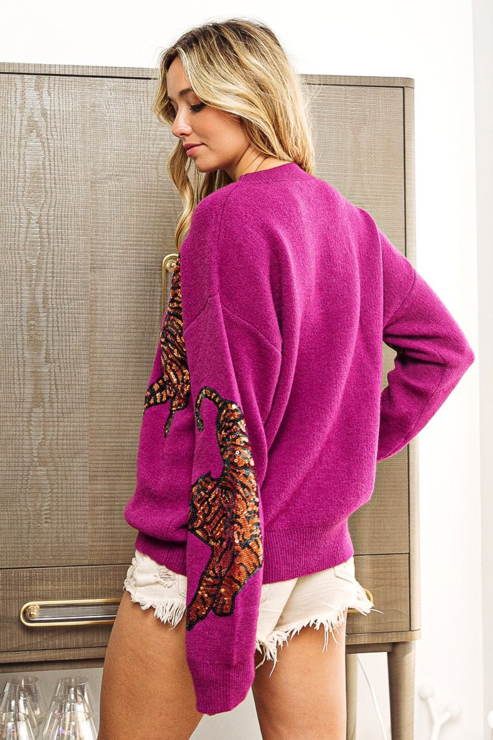 BiBi Sequin Tiger Embroidery Sweater