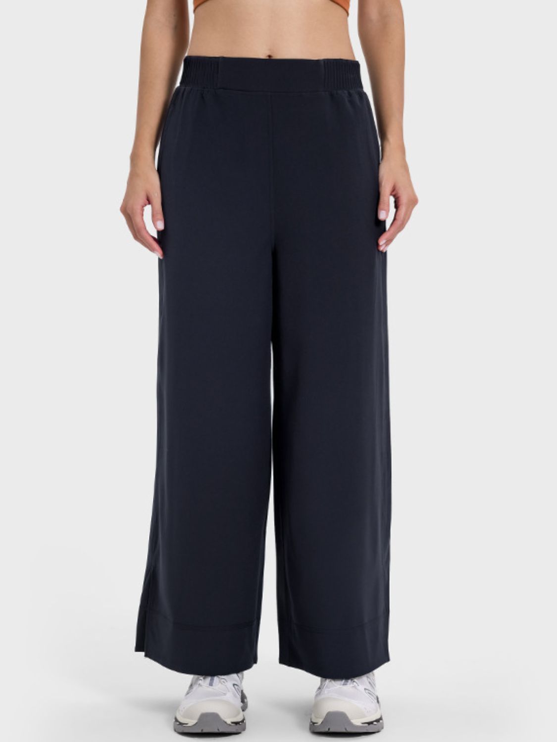 Slit Wide Leg Active Pants Black