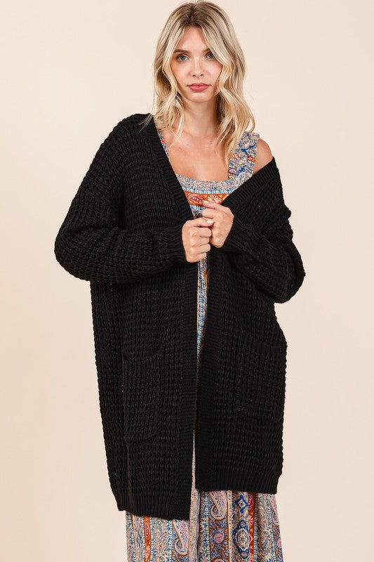 Mittoshop Open Front Long Sleeve Longline Cardigan Black