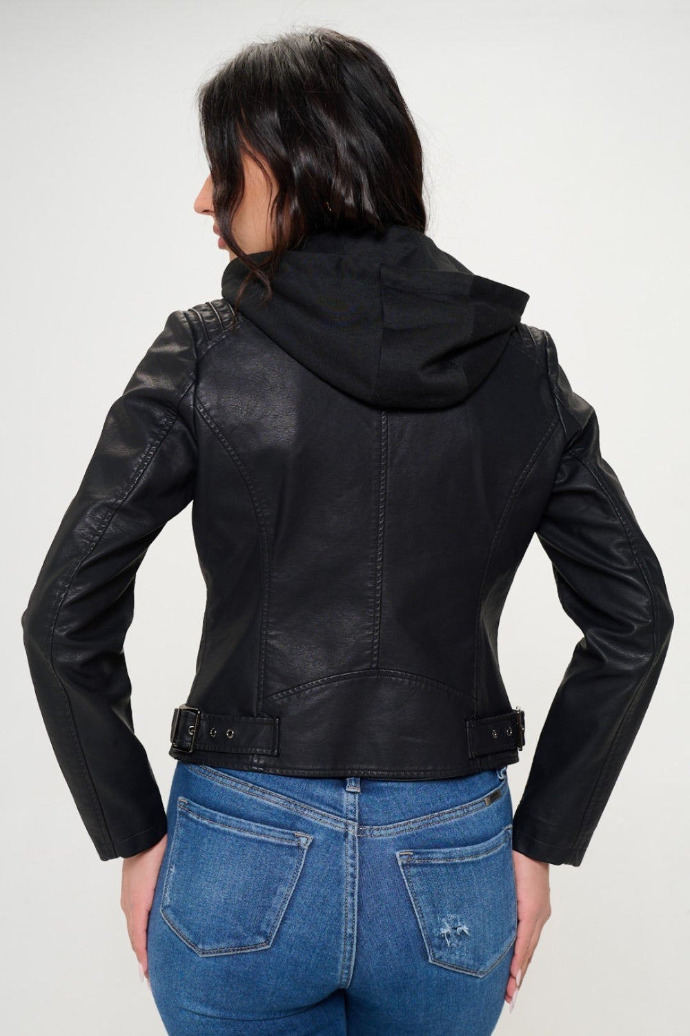 Vegan Leather Hooded Jacket