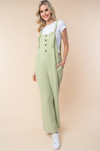 White Birch Texture Sleeveless Wide Leg Jumpsuit Sage