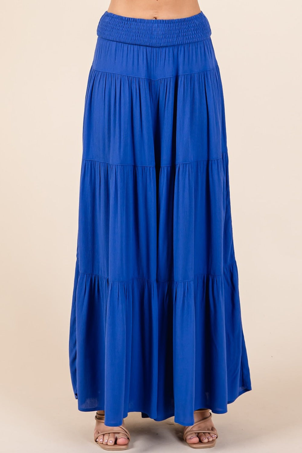 Mittoshop Tier Detail Smocked Elastic Waist Wide Leg Pants