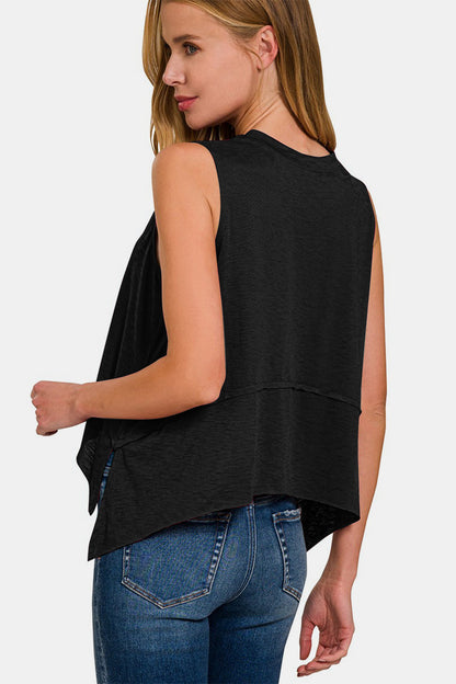 Zenana Exposed Seam Slit Round Neck Tank