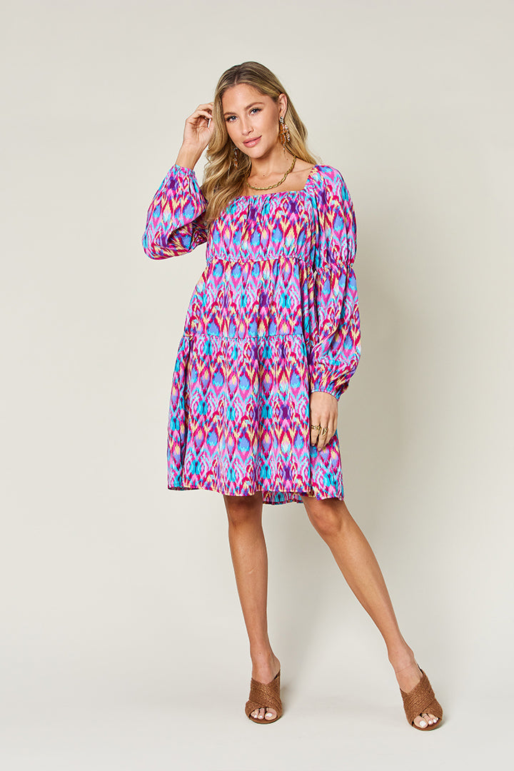 Printed Long Sleeve Smocked Dress