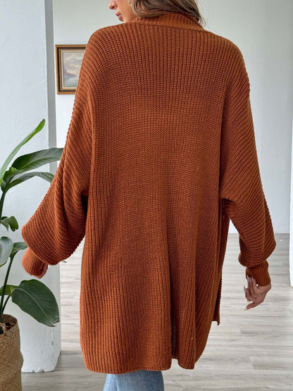 Open Front Long Sleeve Cardigan Ochre One Size