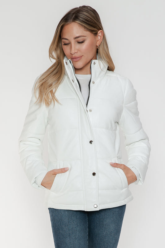 YMI Pocketed Zip Up Turtleneck Puffer Jacket White