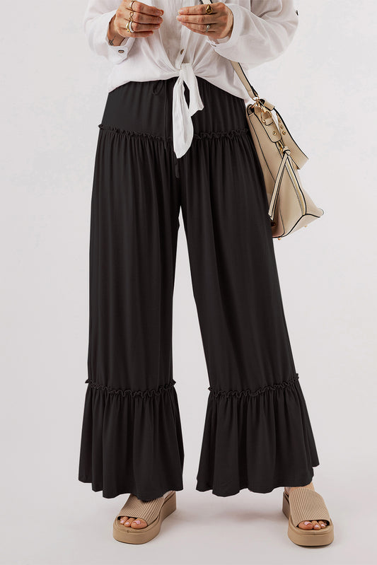 Tied Frill Ruched Bootcut Pants