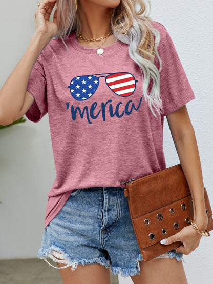 US Flag Glasses Graphic Tee Dusty Pink