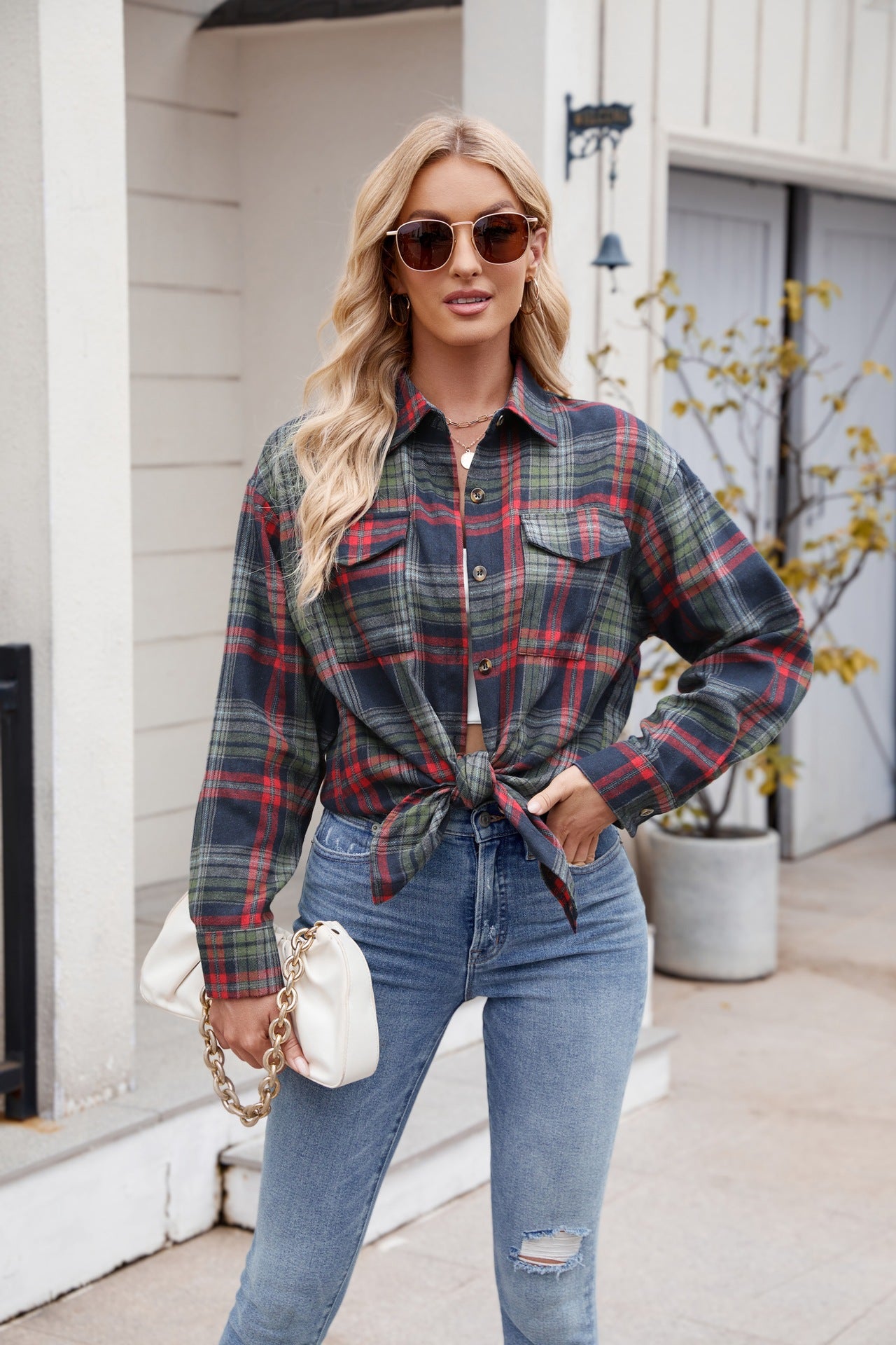 Classic Plaid Button-Down Shirt Dark Navy