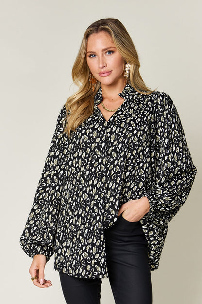 Leopard Print Long Sleeve Blouse Black