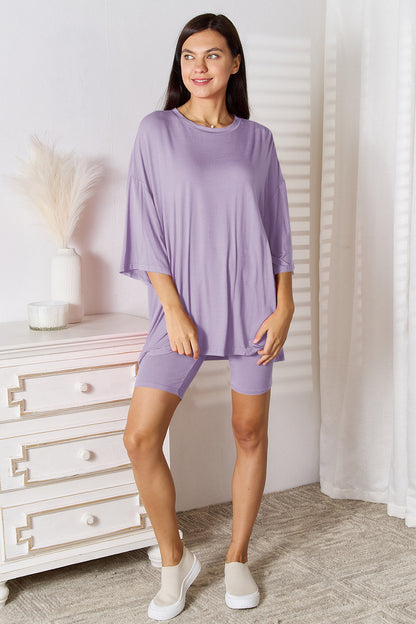 Soft Rayon Lounge Set with 3/4 Sleeves Lavender